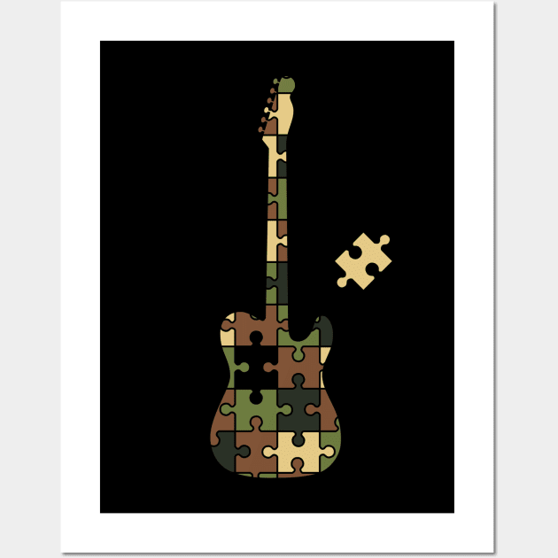 Camouflage Puzzle T-Style Electric Guitar Silhouette Wall Art by nightsworthy